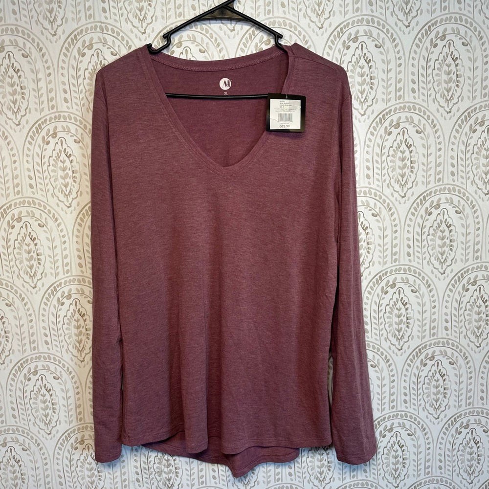 A&I Womens‎ Long Sleeve V-Neck Top Mauve Pink Ephemera XL NWT